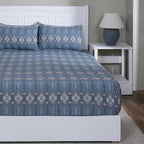 Hermosa Sensory Bloom Gareth 100% Cotton Printed Fitted Sheet with Pillow Case Blue