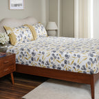 Sensory Bloom Myrtille 100% Cotton Mustard Fitted Sheet with Pillow Case