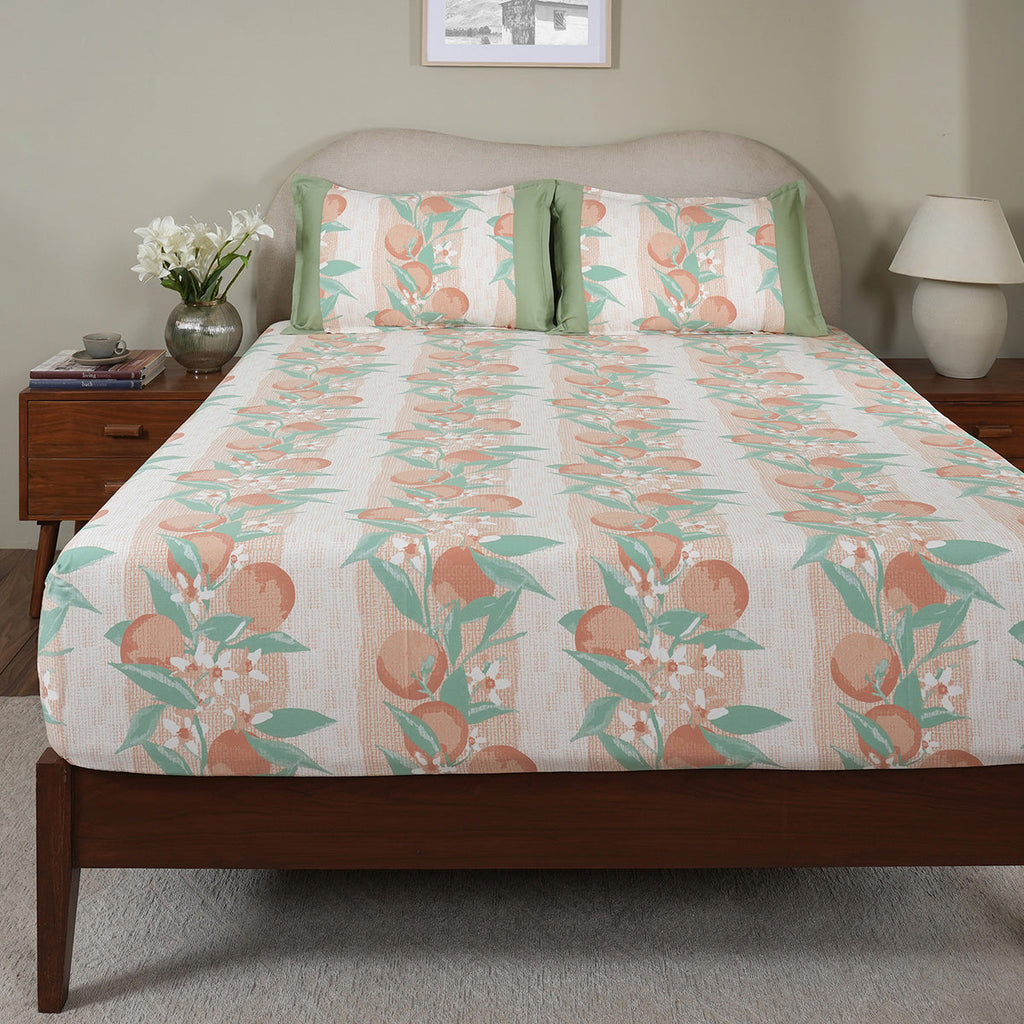 Sensory Bloom Colorsplash 100% Cotton Peach Fitted Sheet with Pillow Case