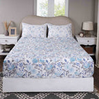 Sensory Bloom Florencia 100% Cotton Blue Fitted Sheet with Pillow Case