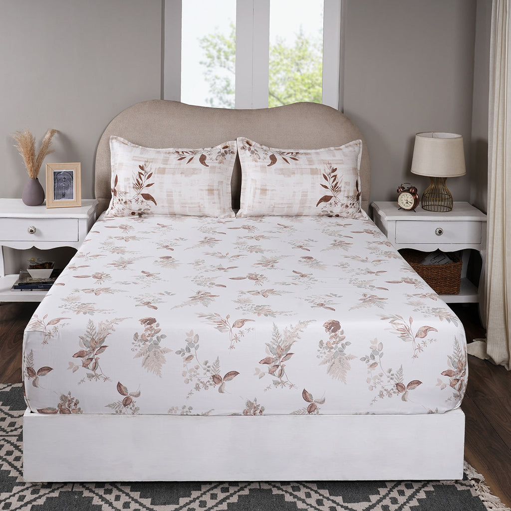 Sensory Bloom Edenia 100% Cotton Brown Fitted Sheet with Pillow Case