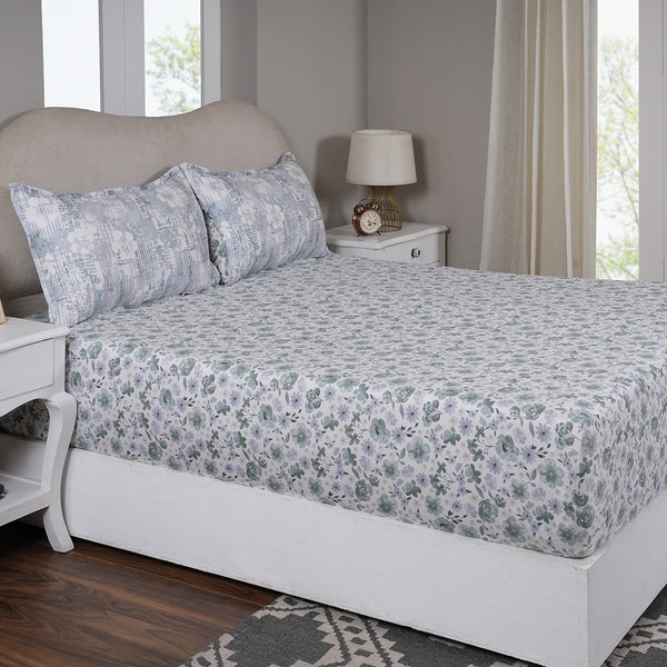 Sensory Bloom Petalyn 100% Cotton Blue Fitted Sheet with Pillow Case