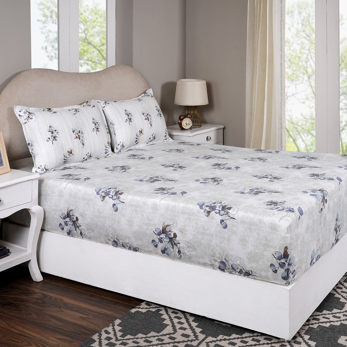 Sensory Bloom Flowerland 100% Cotton Blue Fitted Sheet with Pillow Case