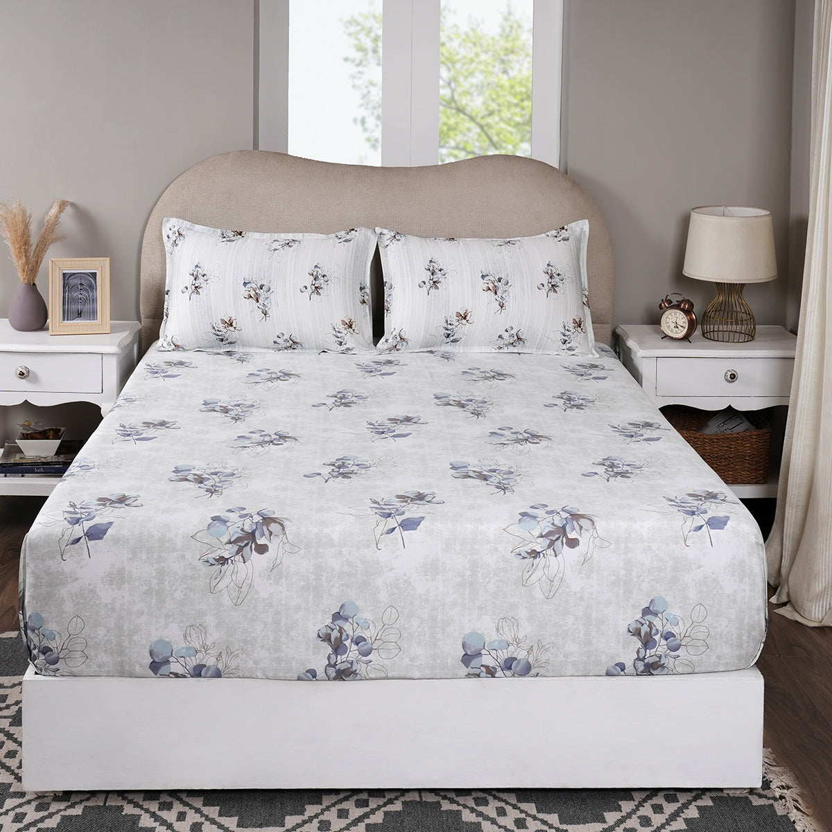 Sensory Bloom Flowerland 100% Cotton Blue Fitted Sheet with Pillow Case