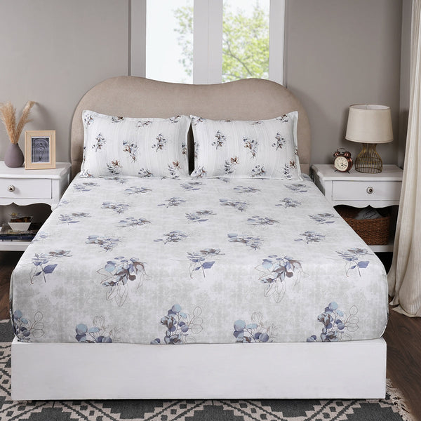 Sensory Bloom Flowerland 100% Cotton Blue Fitted Sheet with Pillow Case