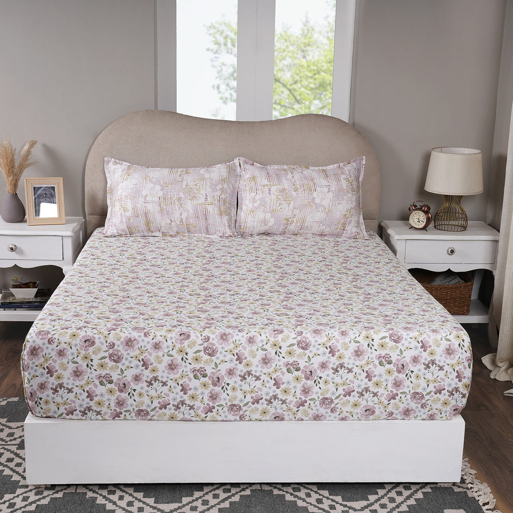 Sensory Bloom Petalyn 100% Cotton Pink Fitted Sheet with Pillow Case