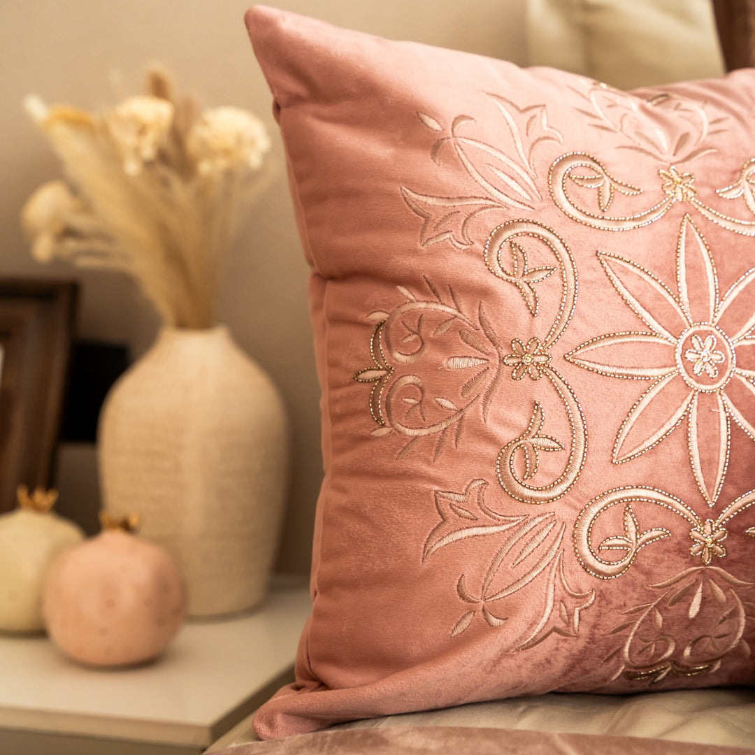 Sadyaska Decorative Flora Blush Velvet 16x16 1 Pcs Cushion Cover