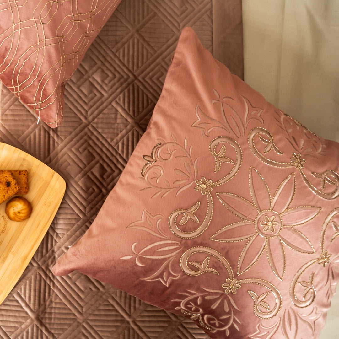 Sadyaska Decorative Flora Blush Velvet 16x16 1 Pcs Cushion Cover