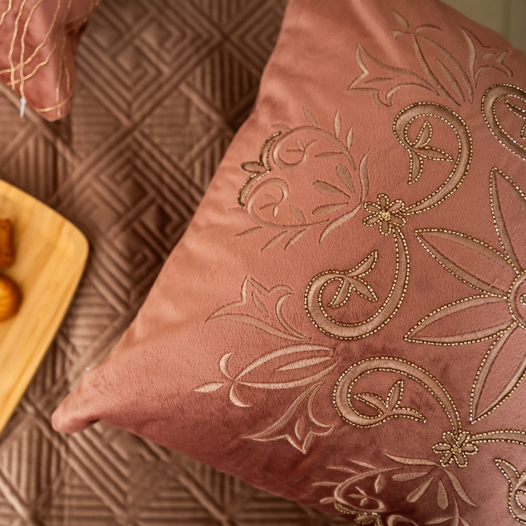 Sadyaska Decorative Flora Blush Velvet 16x16 1 Pcs Cushion Cover