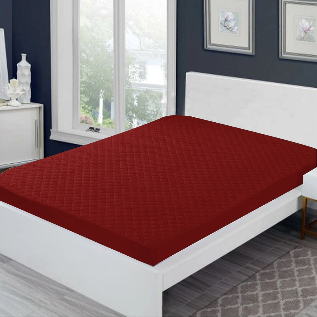 Sadyaska Microfibre ed Waterproof Fitted Maroon Mattress Protector 1 Pcs Quilt