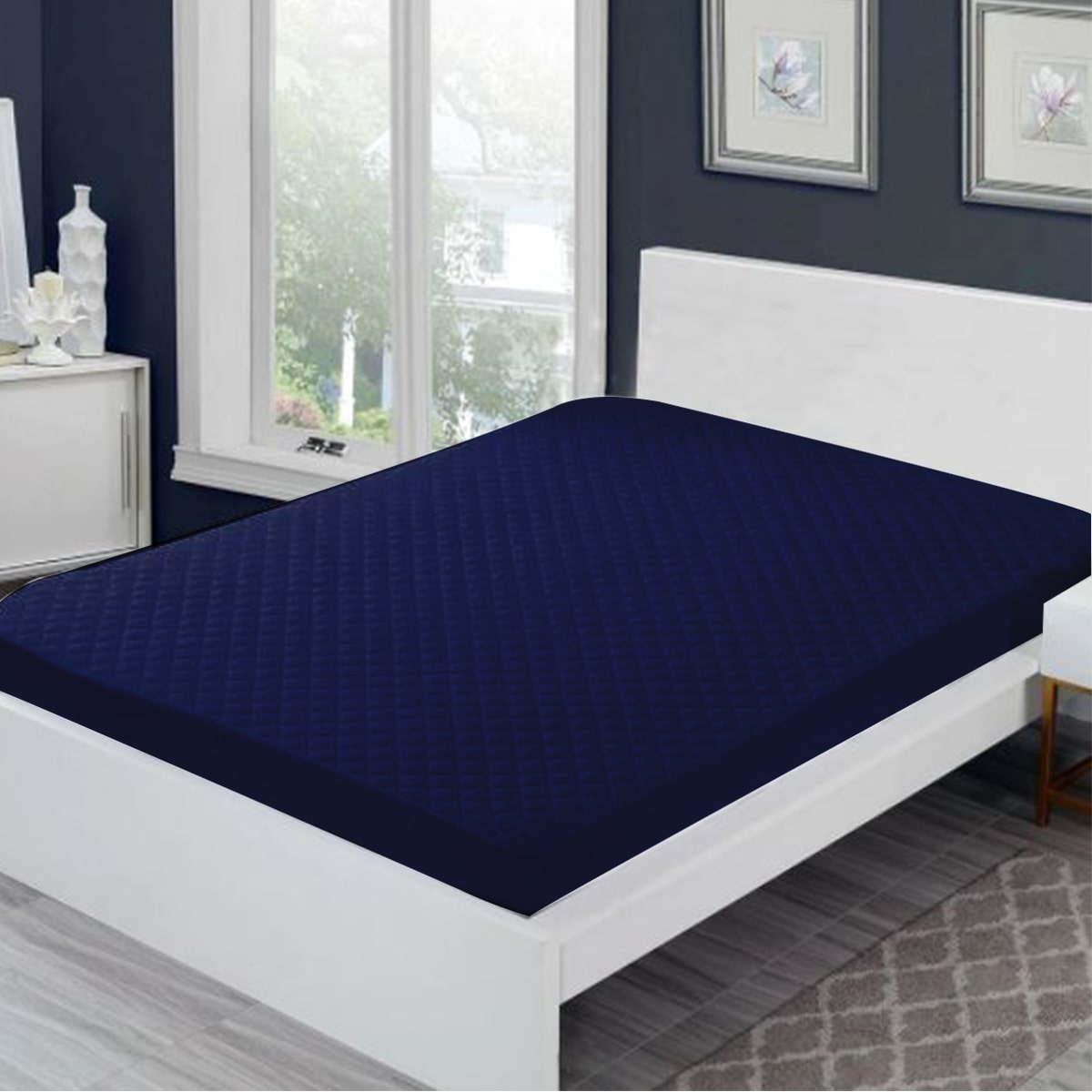 Sadyaska Microfibre ed Waterproof Fitted Navy Mattress Protector 1 Pcs Quilt