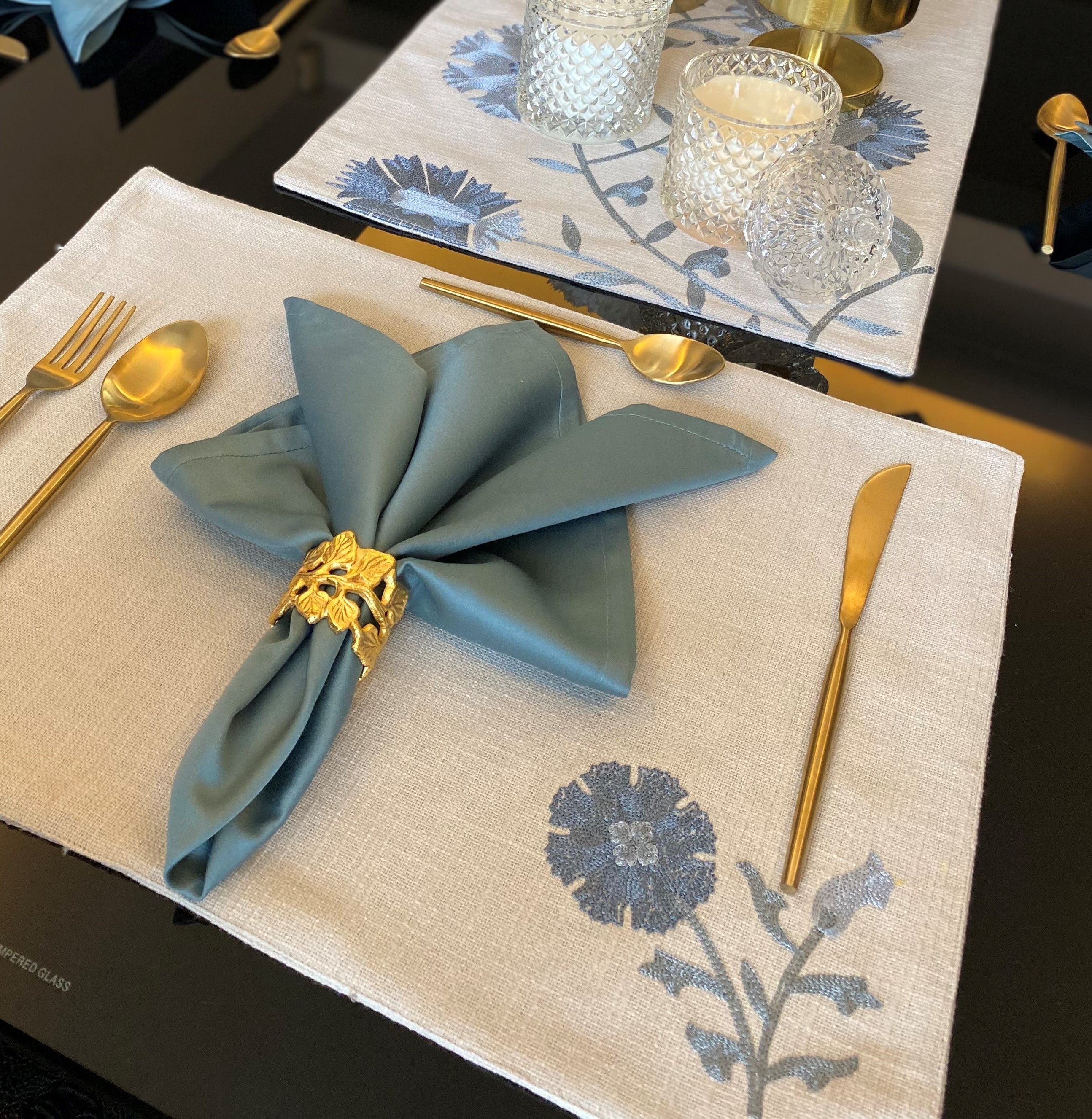 Sadyaska Floral Grey - Set of 2 Placemats & 2 Napkins 1 Pcs Table Linen