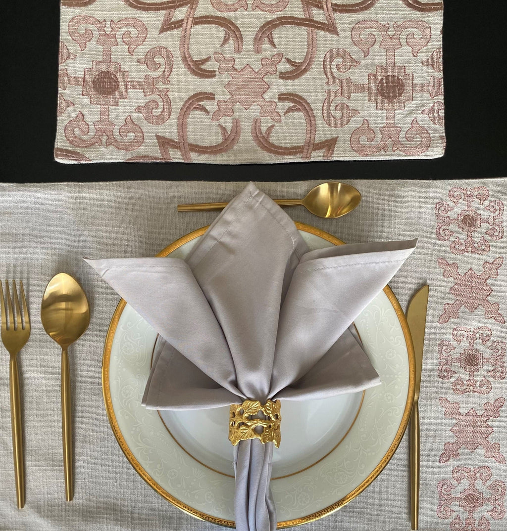 Sadyaska Geo Grey - Set of 2 Placemats & 2 Napkins 1 Pcs Table Linen