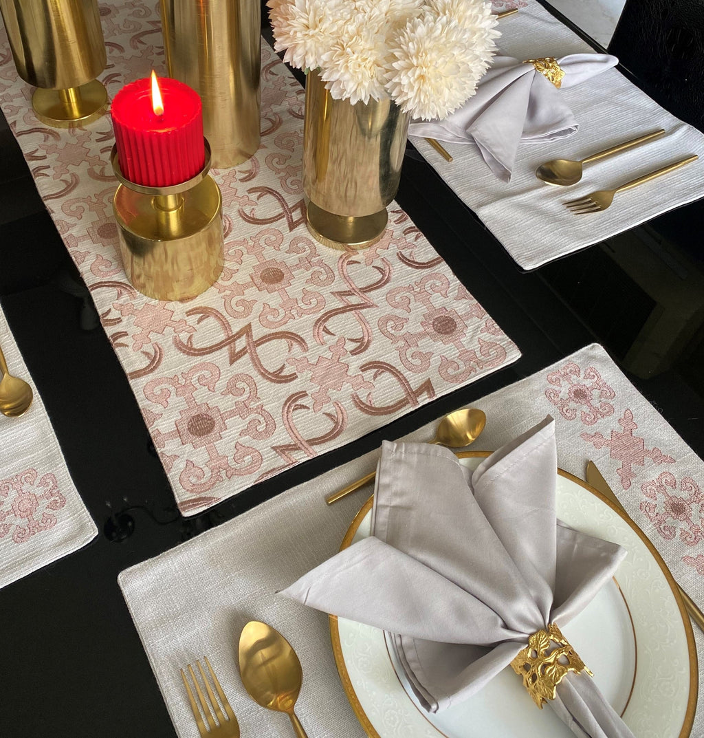 Sadyaska Geo Grey - Set of 2 Placemats & 2 Napkins 1 Pcs Table Linen