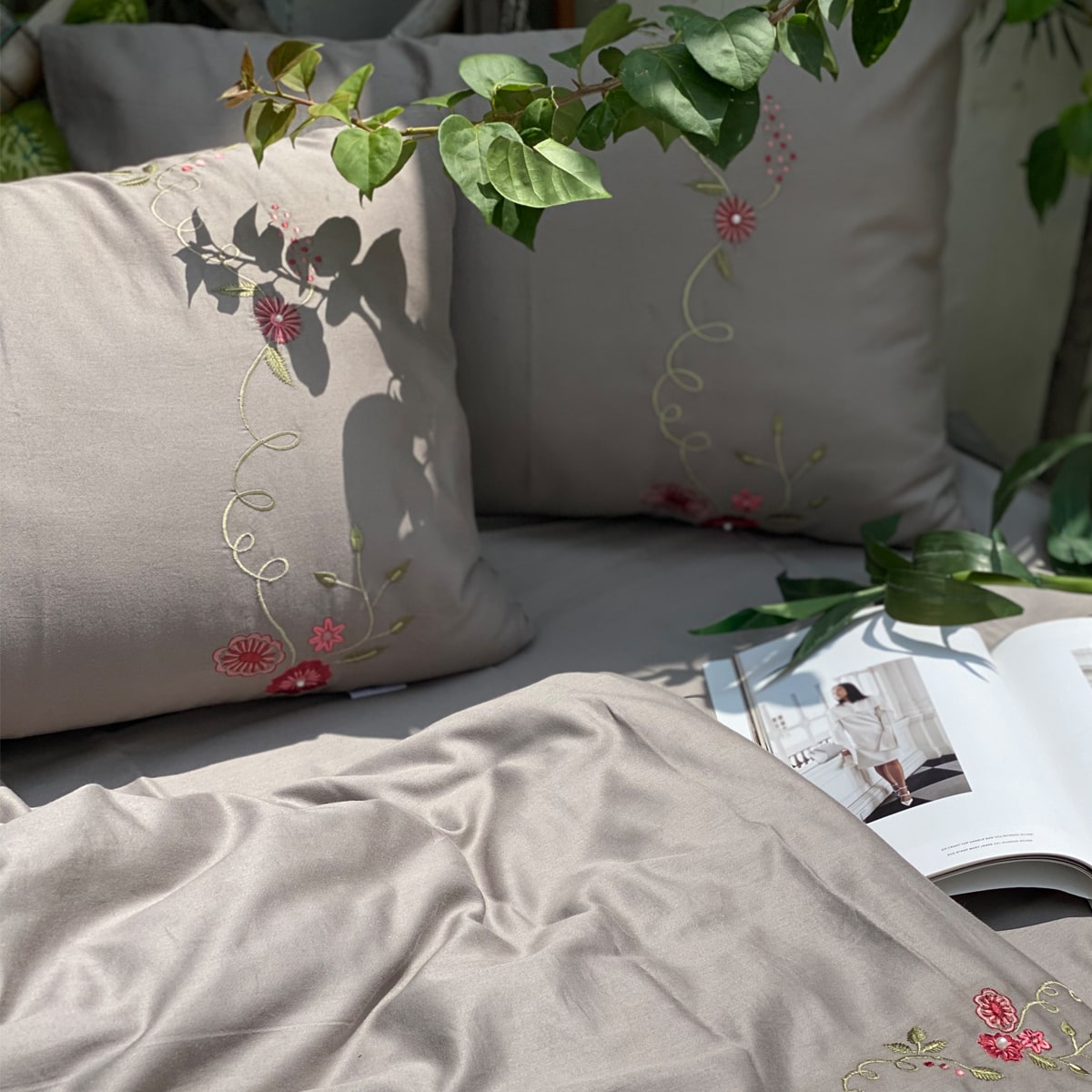 Sadyaska Wild Florals Olive Grey 1 Pcs Duvet Cover Set