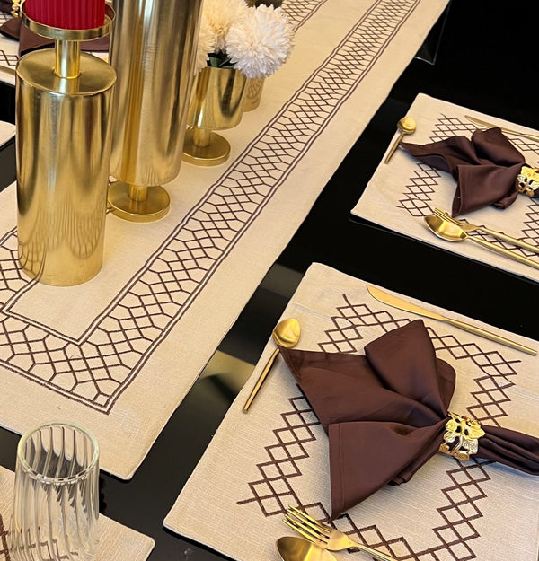 Sadyaska Zigzag Beige Table 1 Pcs Runner